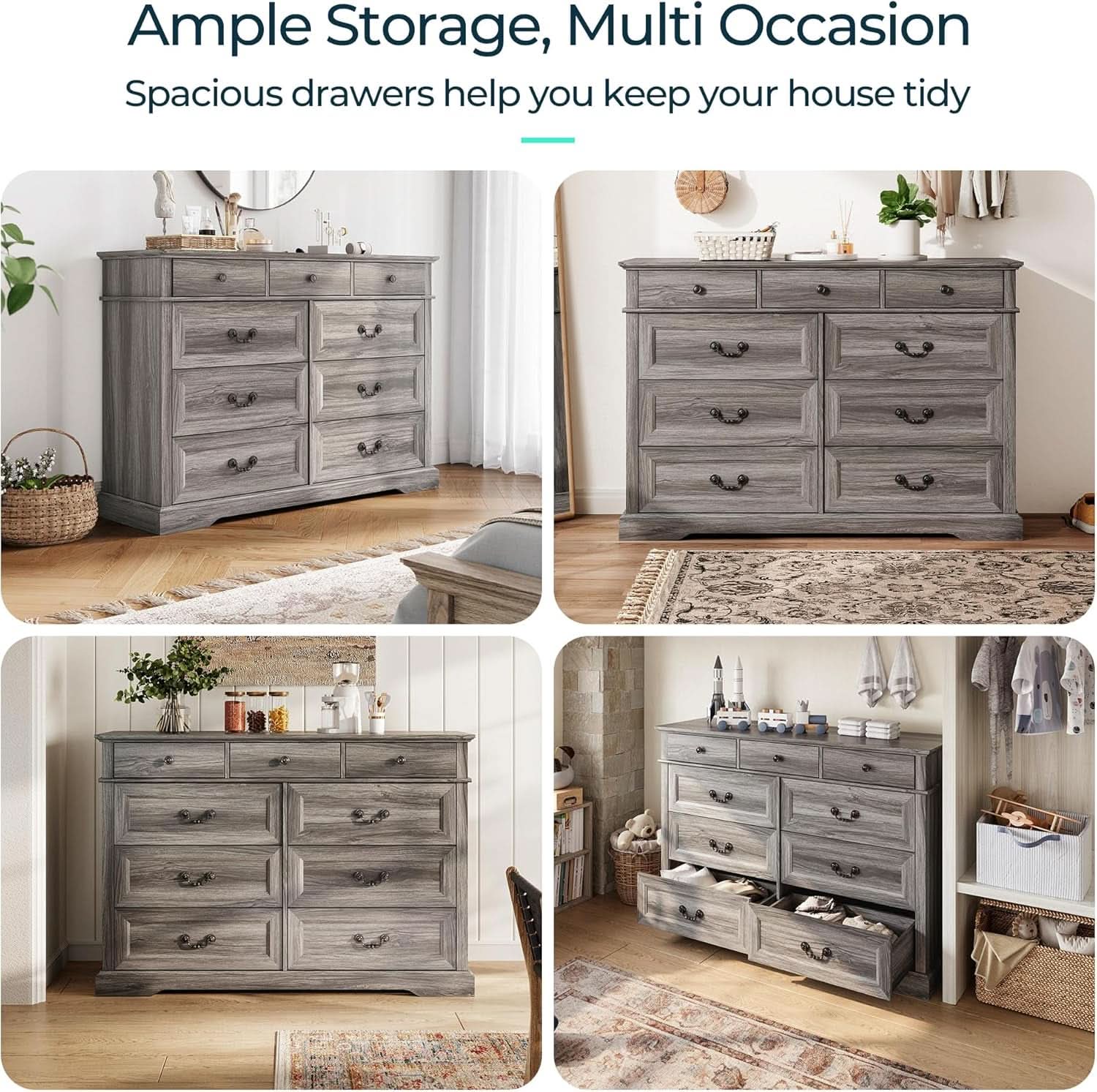 Grey 9-Drawer SolidWood Dresser For Bedroom Storage - mymaison