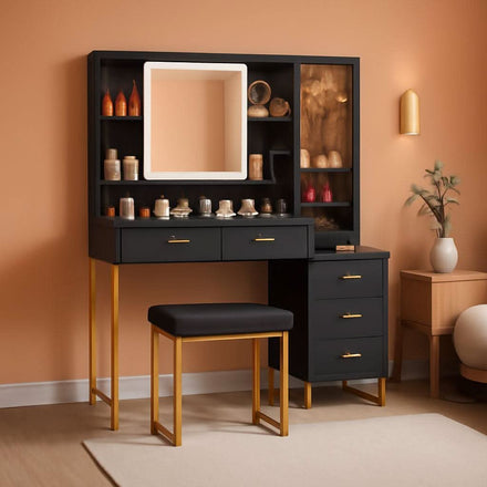 Makeup Vanity Table With Black Gold RGB Lighting Pro - mymaison