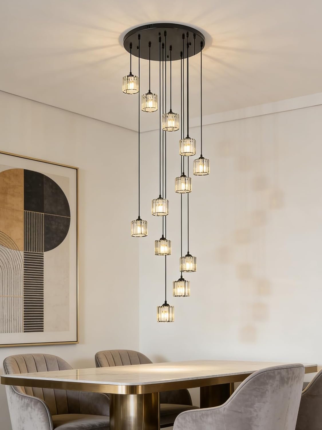 Matte Black Crystal Pendant Chandelier Lighting Fixture - mymaison