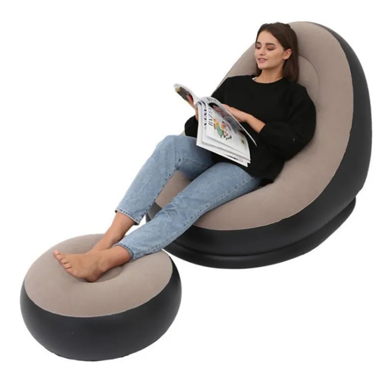 Portable Folding Inflatable Sofa - Lazy BeanBag Lounger for Living Room- Brown - mymaison