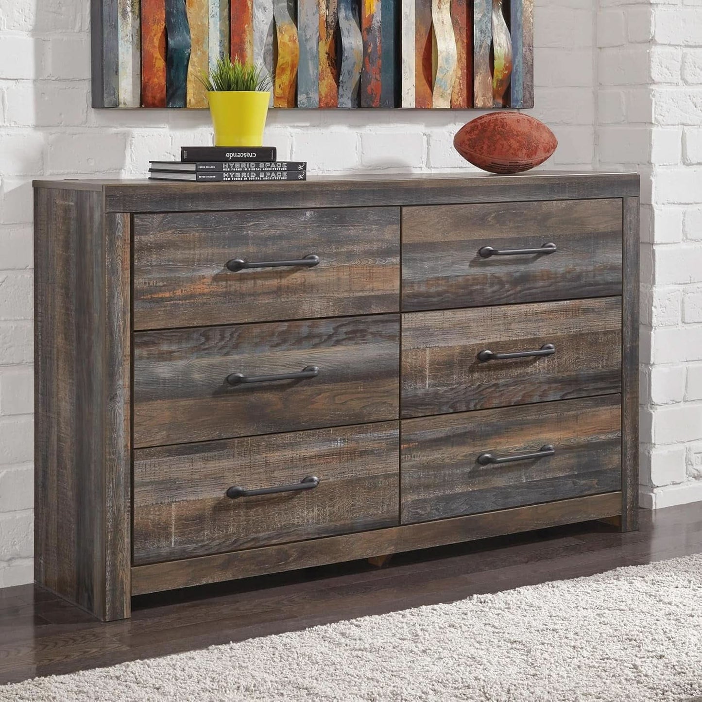 Rusticated Six Drawer Dresser Weathered Brown Bedroom - mymaison