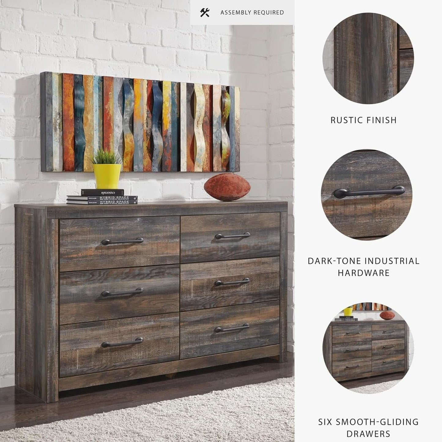 Rusticated Six Drawer Dresser Weathered Brown Bedroom - mymaison