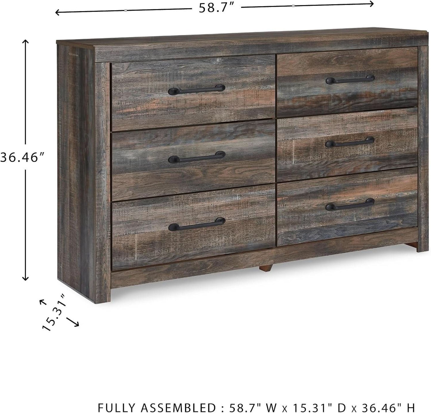 Rusticated Six Drawer Dresser Weathered Brown Bedroom - mymaison