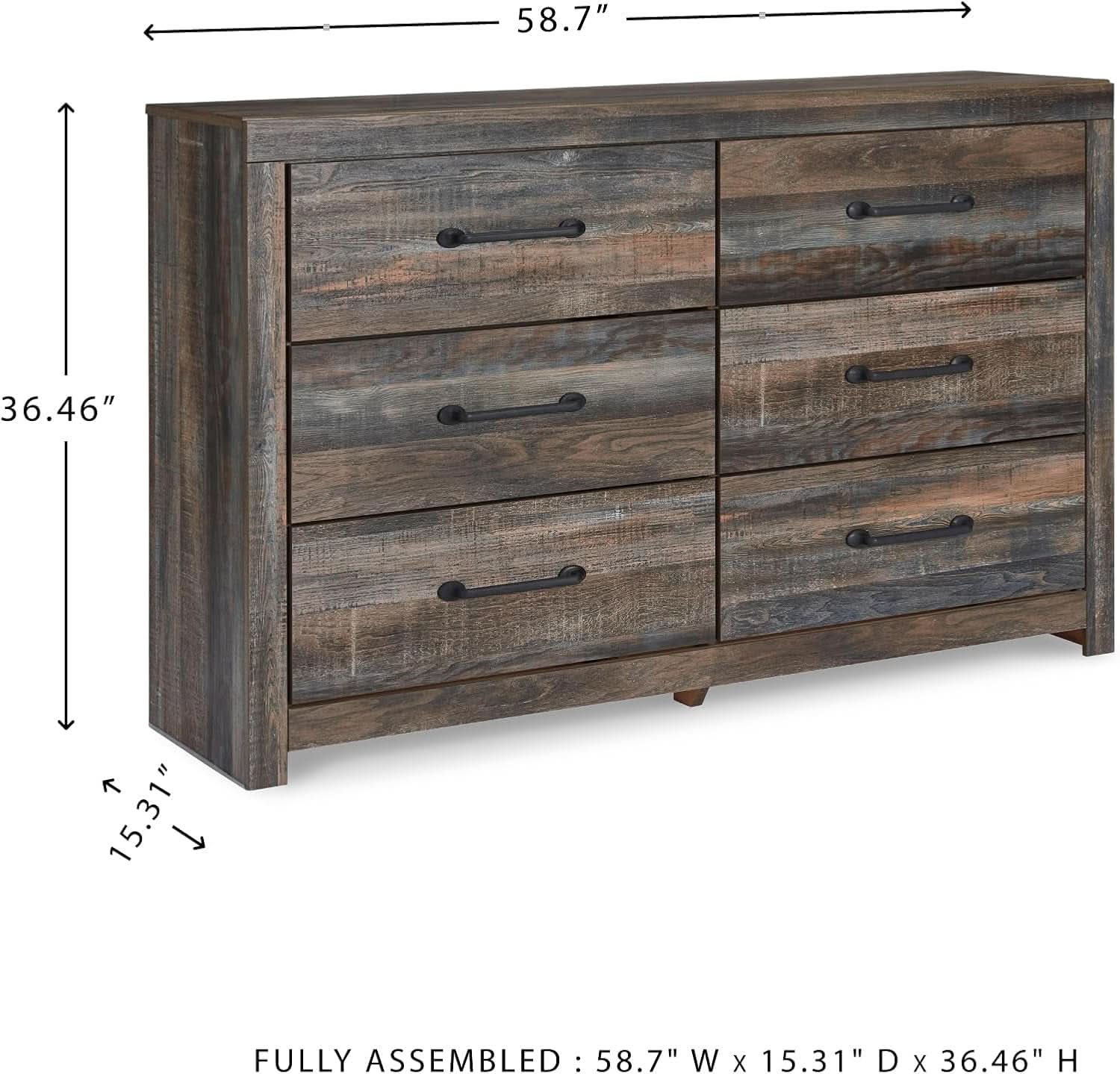 Rusticated Six Drawer Dresser Weathered Brown Bedroom - mymaison