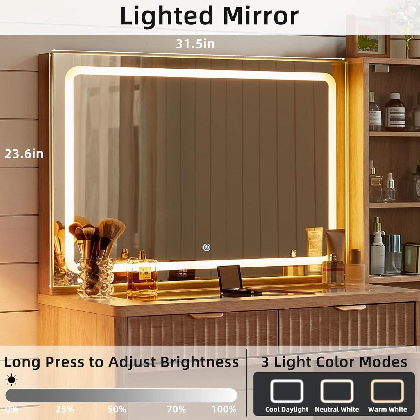 Vanity Desk With Mirror Illumination 43.5 Inch Bedroom - mymaison
