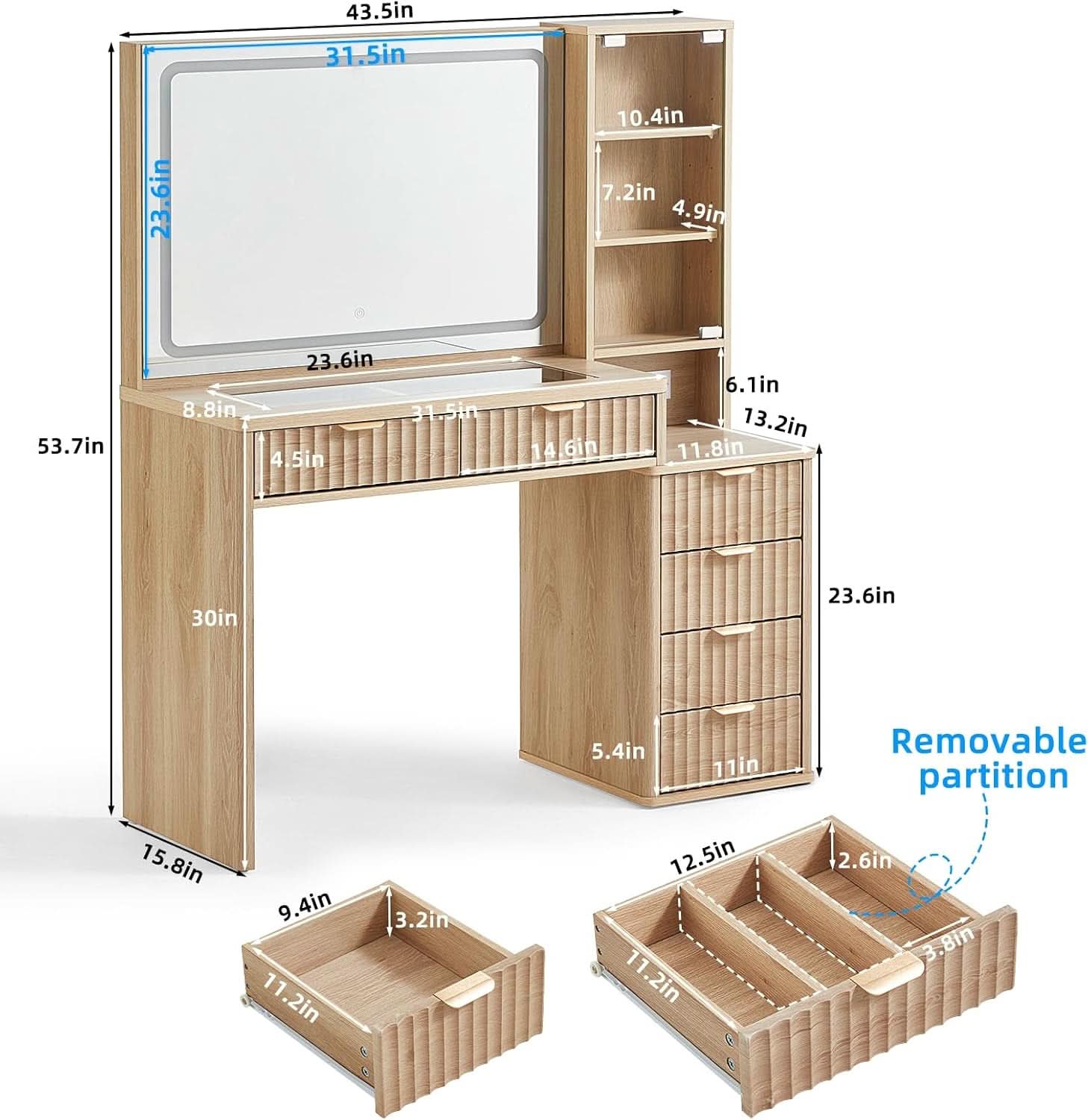 Vanity Desk With Mirror Illumination 43.5 Inch Bedroom - mymaison