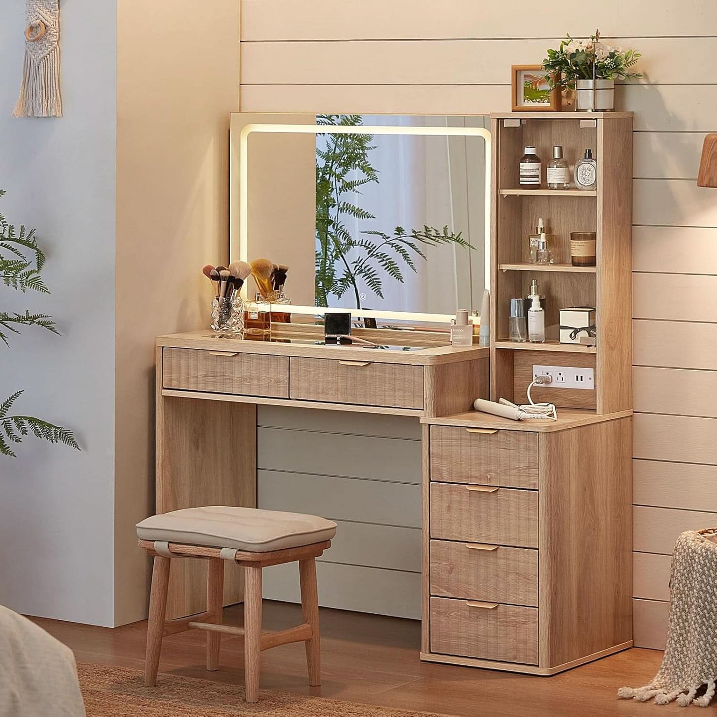 Vanity Desk With Mirror Illumination 43.5 Inch Bedroom - mymaison