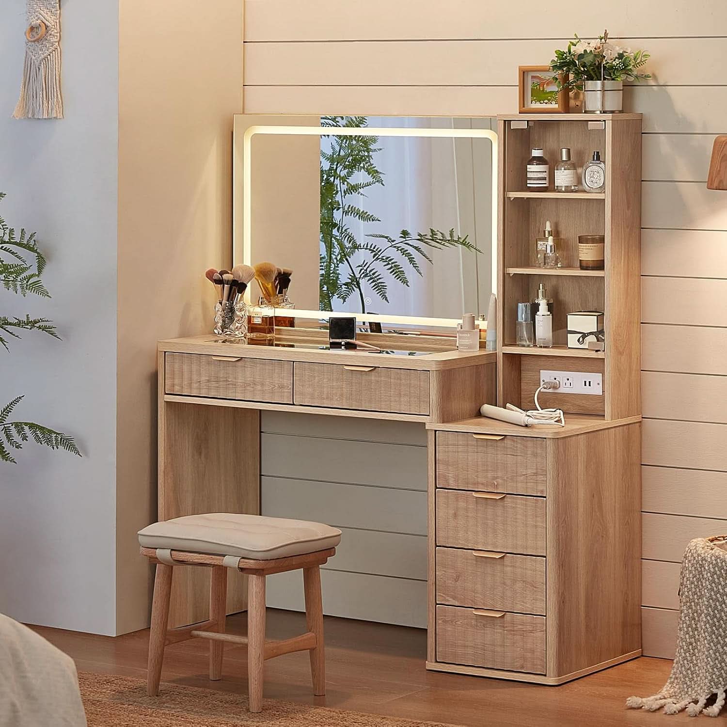 Vanity Desk With Mirror Illumination 43.5 Inch Bedroom - mymaison