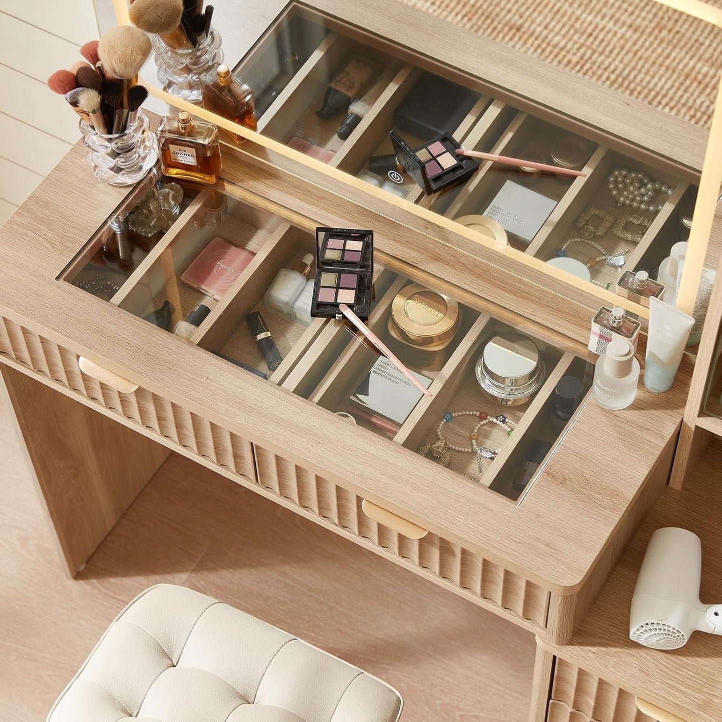 Vanity Desk With Mirror Illumination 43.5 Inch Bedroom - mymaison