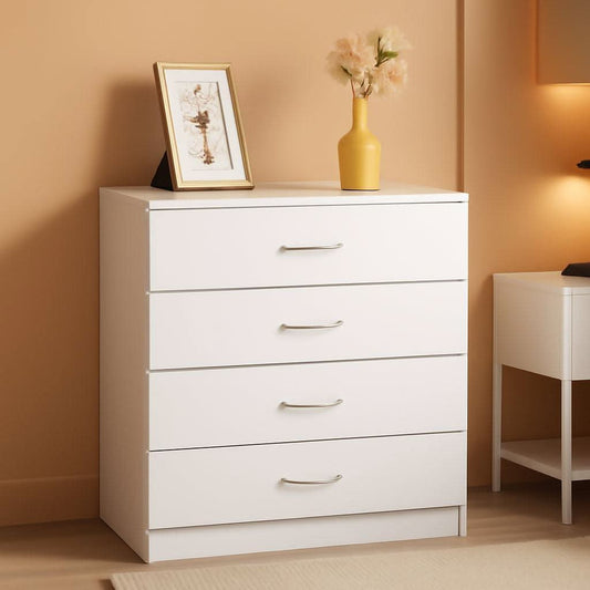 White 4 Drawer Dresser Contemporary Bedroom Storage - mymaison