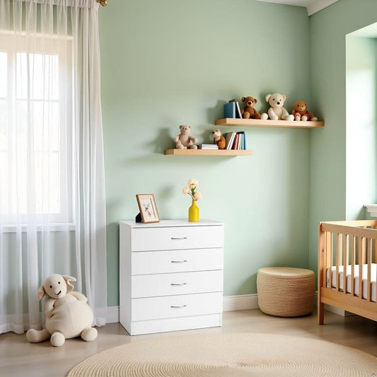 White 4 Drawer Dresser Contemporary Bedroom Storage - mymaison