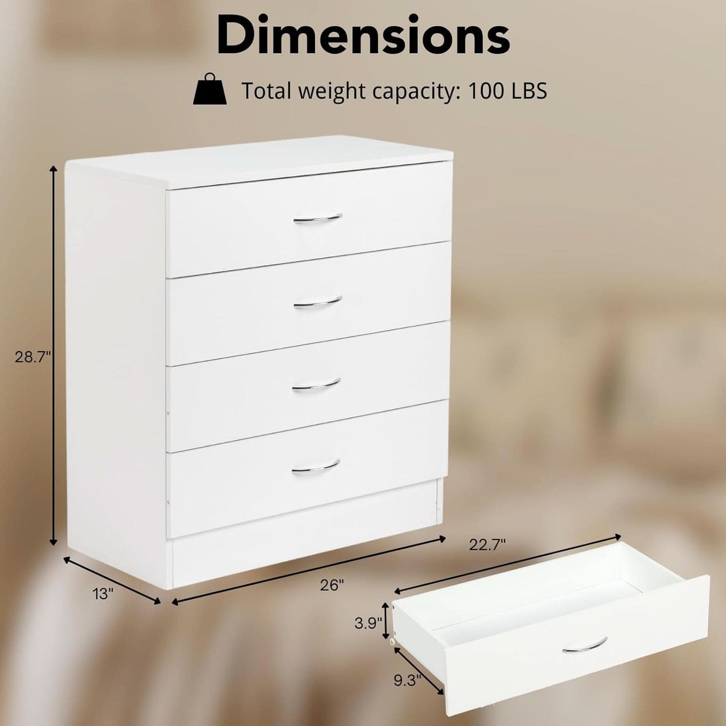 White 4 Drawer Dresser Contemporary Bedroom Storage - mymaison