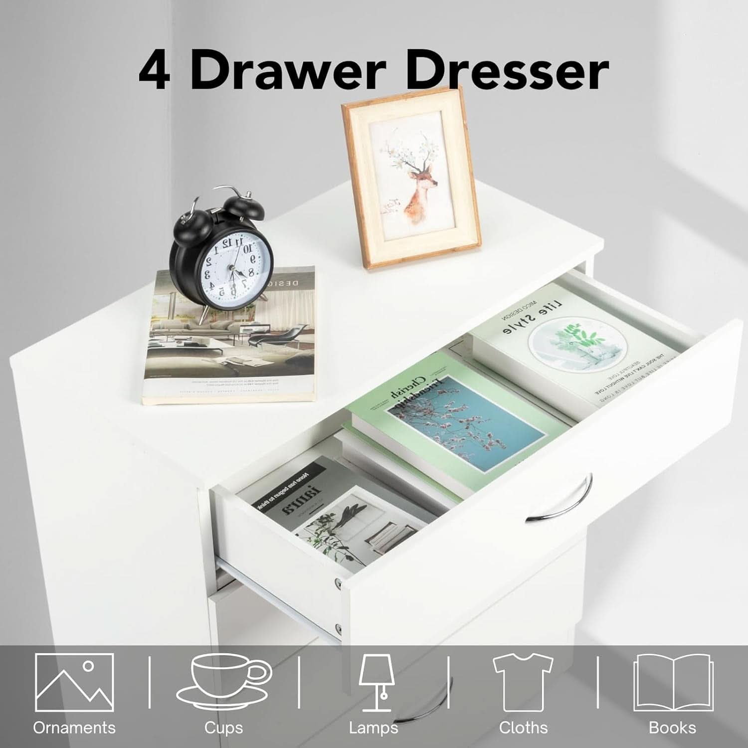 White 4 Drawer Dresser Contemporary Bedroom Storage - mymaison