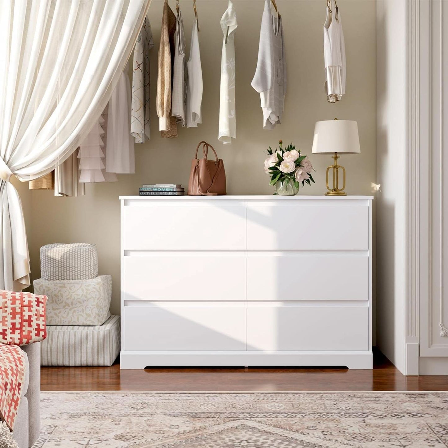 White Six Drawer Dresser For Bedroom Storage Solutions - mymaison