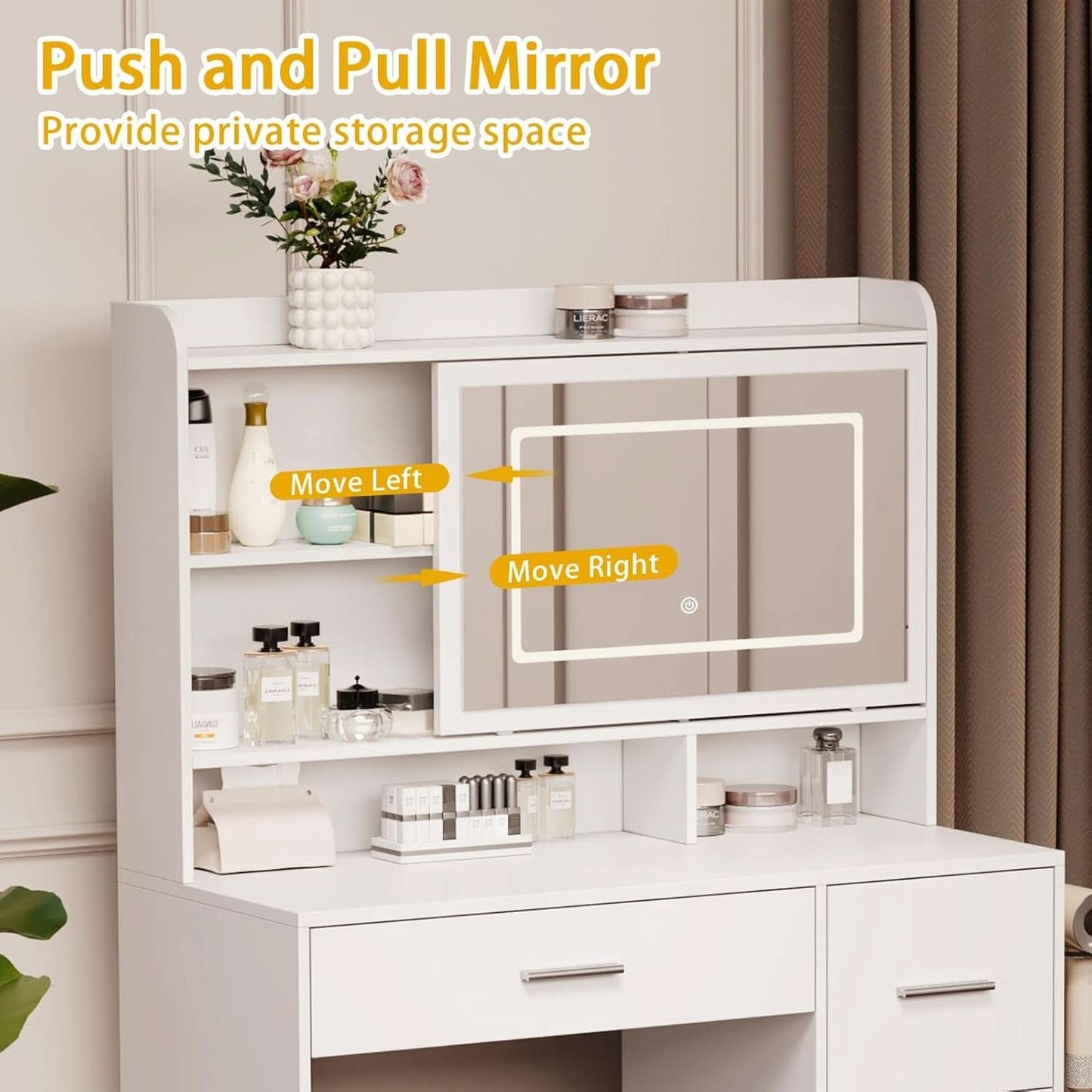 White Vanity Desk With Illuminated Mirror Lighting - mymaison